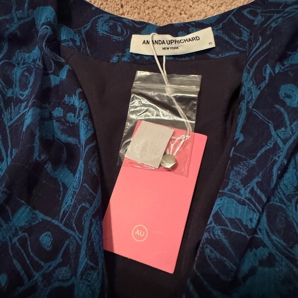 Amanda Uprichard-NWT Blue Printed Micah Longsleeve Mini Dress - Picture 5 of 6
